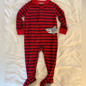Red and Black Striped Kids One Piece with Shark Design Pajamas